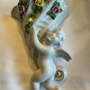 Porcelain Cherub Wall Pocket Vase Dresden